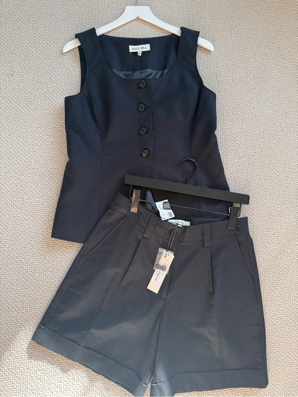 NWT Alex Mill black sleeveless button top and matching shorts set